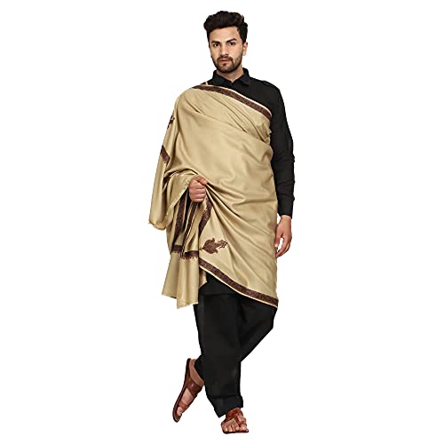 Image of SWI WITH LABEL Men's Embroidered Fine Acrylic Shawl | Men's Shawl Inspired by intricate traditional Kashmiri embroidery work | Felicitation Shawl to honor chief guests