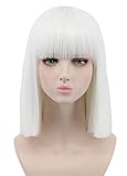 yuehong Shoulder Length Lob White Halloween Party Bob Wigs For Women Costume Wig (White)