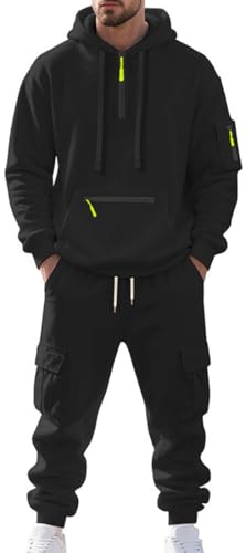 MEDUOLA Survêtement Homme Hiver Veste à Zip avec Capuche Pantalon Jogging à Poche Ensemble 2 Pièces Chaud et Confortable (M,Noir)