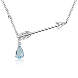 Main Stone：Sky Blue Topaz PINSHUO 925 Sterling Silver 1.07Ct Natural Sky Blue Topaz Arrow Pendant Chain Necklace Women\'s Fine Jewelry