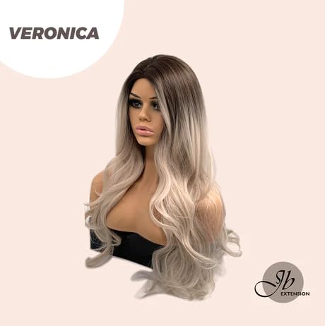 Miniatura 5 de VERONICA - Peluca larga y rizada de color rubio balayage, con raíces oscuras, sin pegamento, pelucas rectas para mujeres, pelucas sintéticas