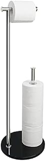 Sayayo Toilet Roll Holder Free Standing Chromed Toilet Paper Holder for Bathroom, SUS304 Stainless Steel Poles and 12MM Thick Tempered Glass Base, Additional Storage Stand for 3-4 Rolls (70CM Height)