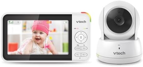 VTech VM924 Video Babymonitor mit Kamera, 5" LCD-Display, Lange Akkulaufzeit, Nachtsicht, 300 Meter Reichweite, Pan&Tilt&Zoom, Lullaby, Beruhigende Geräusche, Temperatursensor
