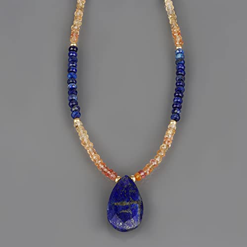 Gemshiner - Imperial Topaz And Lapis Gemstone Beaded Choker Necklaces For Women Faceted Handmade Multicolor Natural Chain Necklace For Women And Teen (50 Cm) #TOP5