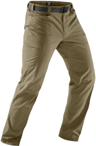CQR Men's Quick Dry Tactical Pants, Water Resistant Outdoor Pants, Lightweight Stretch Cargo Work Hiking Pants, Rocky W/Belt Tan, 36W x 34L