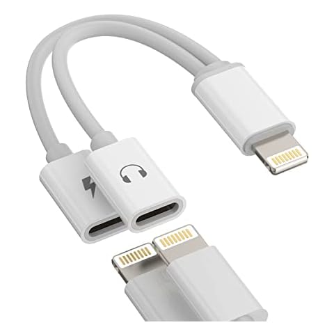 Iphone Dual Lightning Adapter Dongle Charger Headphone Connector 2in1 Audio Charge Jack AUX Cable Splitter Apple MFI Certified Double for 14 13 12 11 Pro Max Mini 7 8 Plus X XR SE Ipad music converter Cover