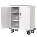 Aobabo 35.4'' Tall Metal Storage Cabinet with Wheels,Lockable Rolling Storage Cabinet for Office,Hom
