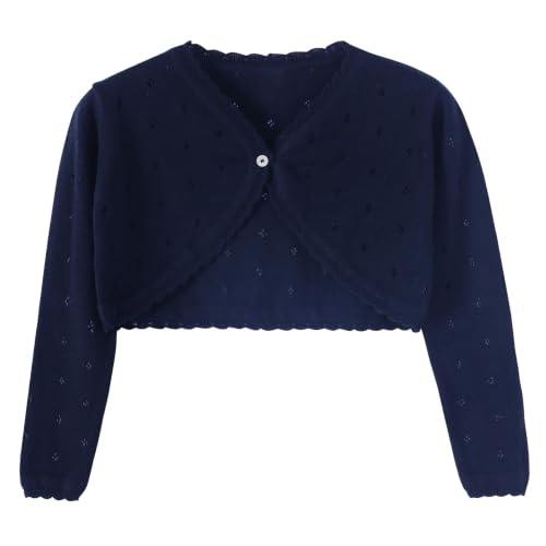 Image of Girls Cardigan, Girls Bolero Shrug Sweater, Kids Knit Hollow Out Long Sleeve, Button Cover Up Cropped Tops