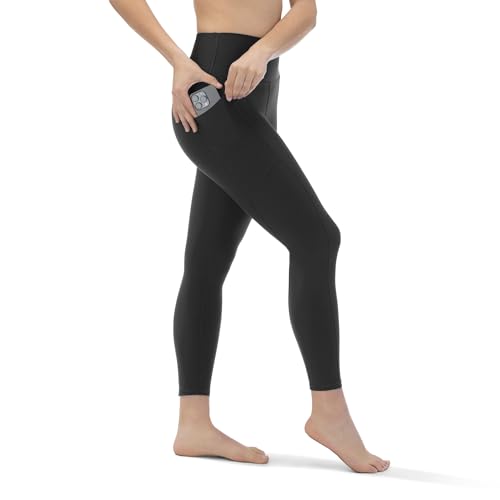 KADI Calça feminina de ioga de cintura alta - leggings de comprimento 7/8 com bolsos laterais, Preto