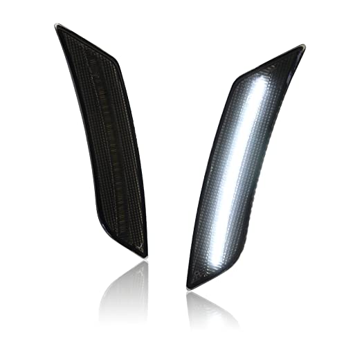 SHINEFIT LED Side Marker Lights Smoked Lens Compatible with ATS 2013-2014/ XT5 2017-2024, Front Bumper White LED Sidemarker Lamp