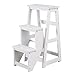 NMDCDH Wytrzymały stołek schodowy, 2 stopnie drewniana drabina, przenośne składane krzesło, krzesło domowe, schodowe, drabina, poszerzony taboret dla dzieci/dorosłych, biały