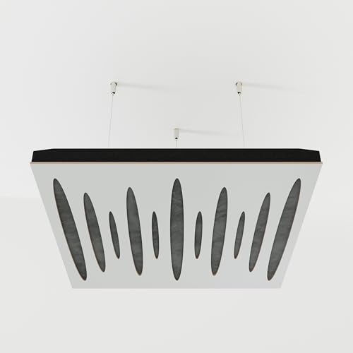 2er-Pack – Abgehängtes Decken-Akustikpaneel mit Samtstoff und Befestigungsset | 50x50x5cm | Schallabsorption und Diffusion | Akustikbehandlung für zu Hause [PULSAR - Weiß | Grau]