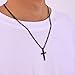 Fiusem Black Cross Necklace for Men, Stainless Steel Mens Cross Necklaces with 3.5mm Figaro Chain, Small Pendant Chain 18 Inch