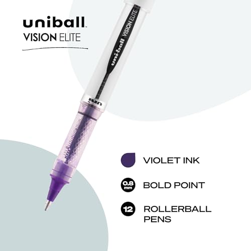 Image of uniball Vision Elite Rollerball Pens, Bold Point (0.8mm), Violet, 12 Pack