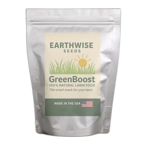 Earthwise GreenBoost Natural Lawn Food Organic Corn Gluten Kelp Meal Blend Quick-Release Nitrogen 9.6-0-0 Weed Suppression Pet Safe Non-Toxic Covers Up to 100 sq ft 1 lb