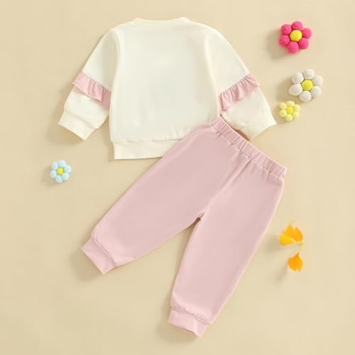 Madjtlqy Toddler Baby Girl Fall Winter Outfit Clothes Flowers Crochet Embroidery Long Sleeve Sweatshirt Tops and Pants Set3