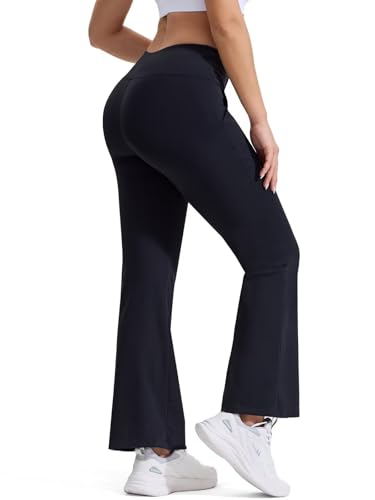 ZENGVEE Bootcut Yoga Pants for Women with Pockets Flared Leggings High Waist Womens Trousers Tummy Control Workout Bootleg Work Pants,C9300-Black-M