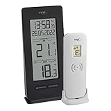 TFA Dostmann Funk Thermometer Innen/Außen, 30.3072.01.90, inkl Funkuhr und Datum, Max.-Min. Funktion, kabellos, Amazon Exklusiv, schwarz