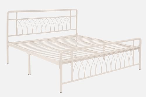 Image of Jexx Metal King Size Bed Without Storage | Wrought Iron Double Bed with Headboard & Footboard | Sturdy Powder Coated Platform Bed King Size Cot for BedroomLivingRoom Ivory (75x72)