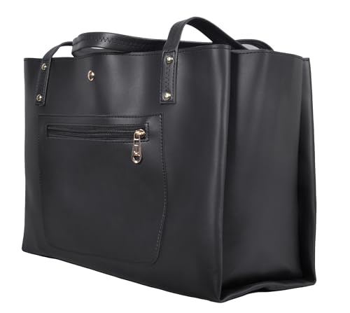 Image of tote bag for women office use - Brown Vegan Leather Tote Bag for Work-Office, Laptop 15-inch Fully Embossed Shoulder Handbag Stylish & Durable