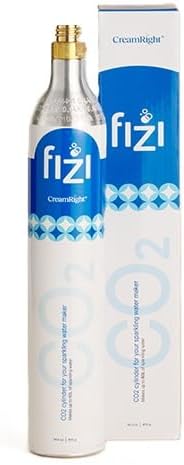 Fizi CO2 Cylinder for Soda Maker by CreamRight | 0.6L Food-Grade Carbonation CO2 Cylinders for Sparkling Water Maker, Soda Machine | Up to 60L Fizz, Screw-In Soda Dispenser Compatibility