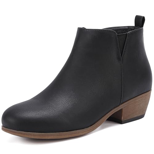 Women’s Ankle Boots Low Heels Short Booties Casual Comfortable Chunky Boots Round Toe With Side Zipper