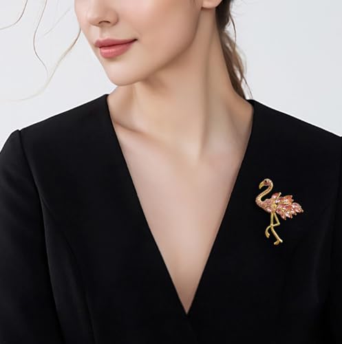 Image of Flamingo Brooch Pins for Women Crystal Rhinestone Pink Bird Animal Broach Dresses Coat Jacket Birthday Wedding Festival Jewellery Gifts