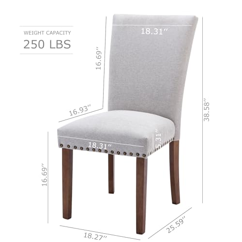 Image of COLAMY Upholstered Parsons Dining Chairs Set of 2, Fabric Dining Room Kitchen Side Chair with Nailhead Trim and Wood Legs - Light Grey
