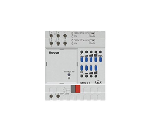 Theben 4930270 DMG 2 T KNX 2-fach Universal Dimmaktor Grundmodul der MIX2 Serie I 2 Kanäle I Dimmbereich 0-100% I Optimal für LED bis 400 W I DIN-Schiene I Hutschiene I 4 TE