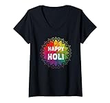 Photo Gallery donna happy holi festival india hindu celebration colori maglietta con collo a v Photo Gallery donna happy holi festival india hindu celebration colori maglietta con collo a v