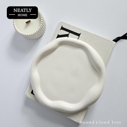 Image of Aesthetic Handmade Round Cloud Trinket Tray Handmade | Jewelry Organizer | Vanity Tray for Women | Minimalist Home Decor, Candle Holder & Multipurpose - 19 x 19 cm