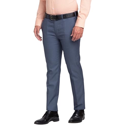 Image of Park Avenue Men's Mid Rise Checks Pattern Super Slim Fit Polyester Blend Flat Front Formal Trouser