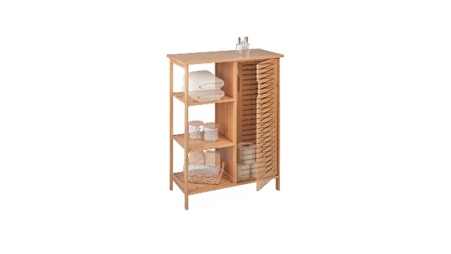 Mobile Bagno Alto 3 Ripiani 1 Cassetto E 1 Armadietto 32x30x163 Cm In Bamb Color Legno 61457894