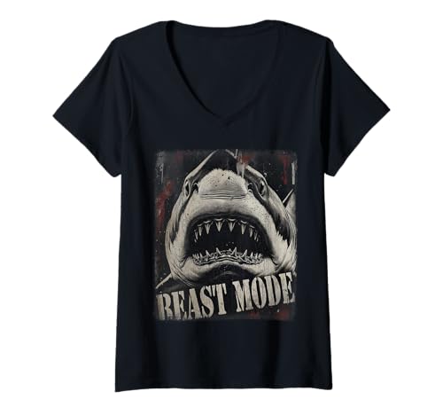 Damen Haifisch - Streetwear, Streetart Tattoo Design T-Shirt mit V-Ausschnitt