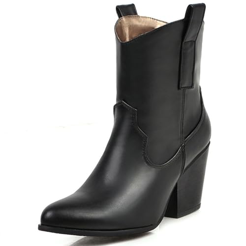 Alsoloveu Womens Ankle Cowboy Boots Western Cowgirl Booties Chunky Heel Pointed Toe Pull on Short Boots