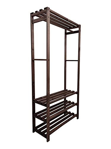 Estante Arara c/Cabideiro 3 Prateleiras e Sapateira em Madeira