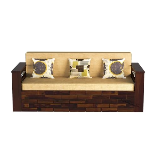 Image of Mamta Furniture Solid Wood Foster 3 Seater Sofa Cum Bed with 40 Density Cushions for Living Room, Three Seater Sofa Bed for Home, Sofa Com Bed, Sheesham Wood Natural Walnut Finish