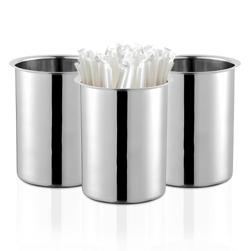 OCS Parts 6.75-Inch Kitchen Utensil Holders | Set of 3 | Stainless Steel Dishwasher Safe Kitchen Countertop Organizers