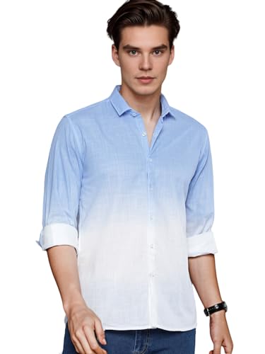 Image of IndoPrimo Men's Cotton Shirt with Full Sleeves Spread Collar Classic Style Solid Pattern Regular Fit and Standard Length