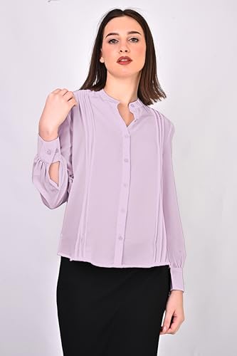Image of Women's Regular Fit Solid Pleated Cotton Blend Shirts