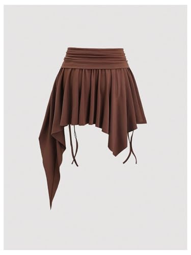 Women's Y2k Ruffle Mini Skirt Asymmetrical Drawstring Ruched A Line Flowy Skirts2