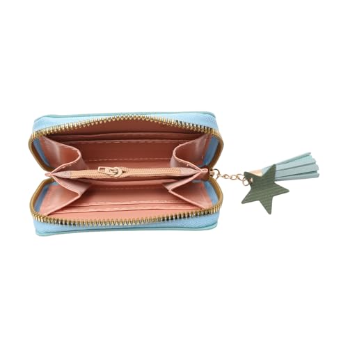 1Pcs Pouch for Money Short Floral Card Wallet PU Leather Blue 11x9cm3