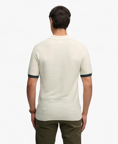Superdry Johnny Collar Knitted Polo Shirt, Classic Cream, XXL Men's