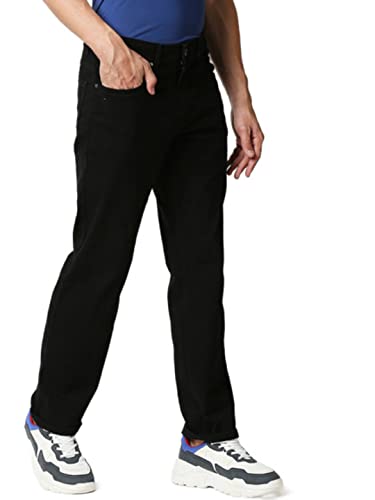 Image of HIGH STAR Men Black Solid Relaxed Fit Stretchable Jeans (30, Black)