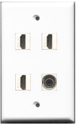 Riteav Piastra A Muro 2 Gang Per 3 Porte HDMI – Senza Attrezzi, Facile Installazione, Colore Bianco
