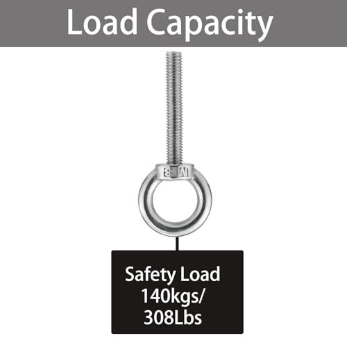 Image of M8 Stainless Steel Eye Bolts with Nuts 4 Pack, M8 x 50mm (5 /16 inch x 2 inch) Long Shoulder Lifting Eye Bolt for Swing Board, Heavy Duty Threaded Ring Screw Eyebolts kits for Tie Down Strap Outdoor