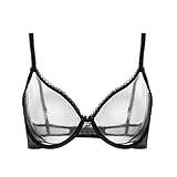 varsmiss Women See Through Mesh Bra and Thong Set Transparent Sexy Underwear (Black with Garter & Stockings, 34B)