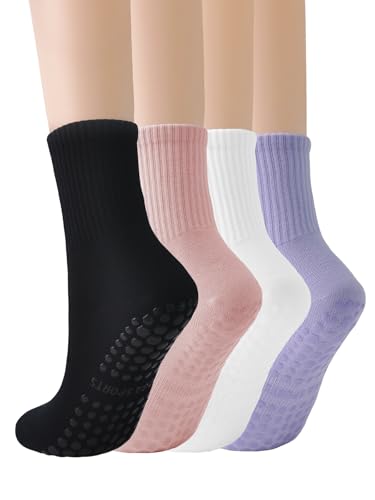 2/4 Pairs Pilates Socks for Women Yoga Grip Socks for Pure Barre Ballet Grippy Crew Sock Woman Sticky Sock