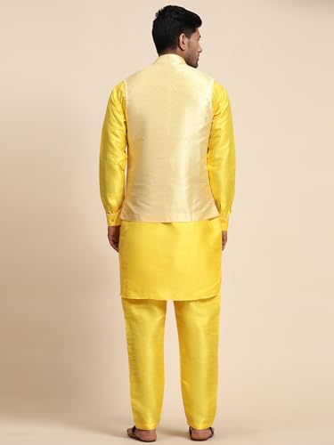 Men Silk Kurta Pajama Set With Nehru Jacket Indian Ethnic Wear (Waistcoat) (C-102)4