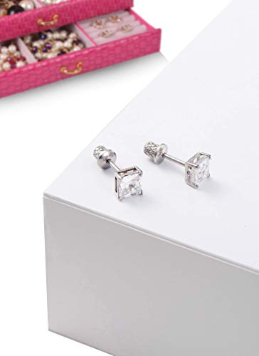 Earrings For Girls, Princess Cut Cubic Zirconia Hypoallergenic Earrings for Girls, Stud Screw On Safety Backs, Stainless Steel Ultra Sensitive Ears Post For Kids, Toddlers, Little Girls2